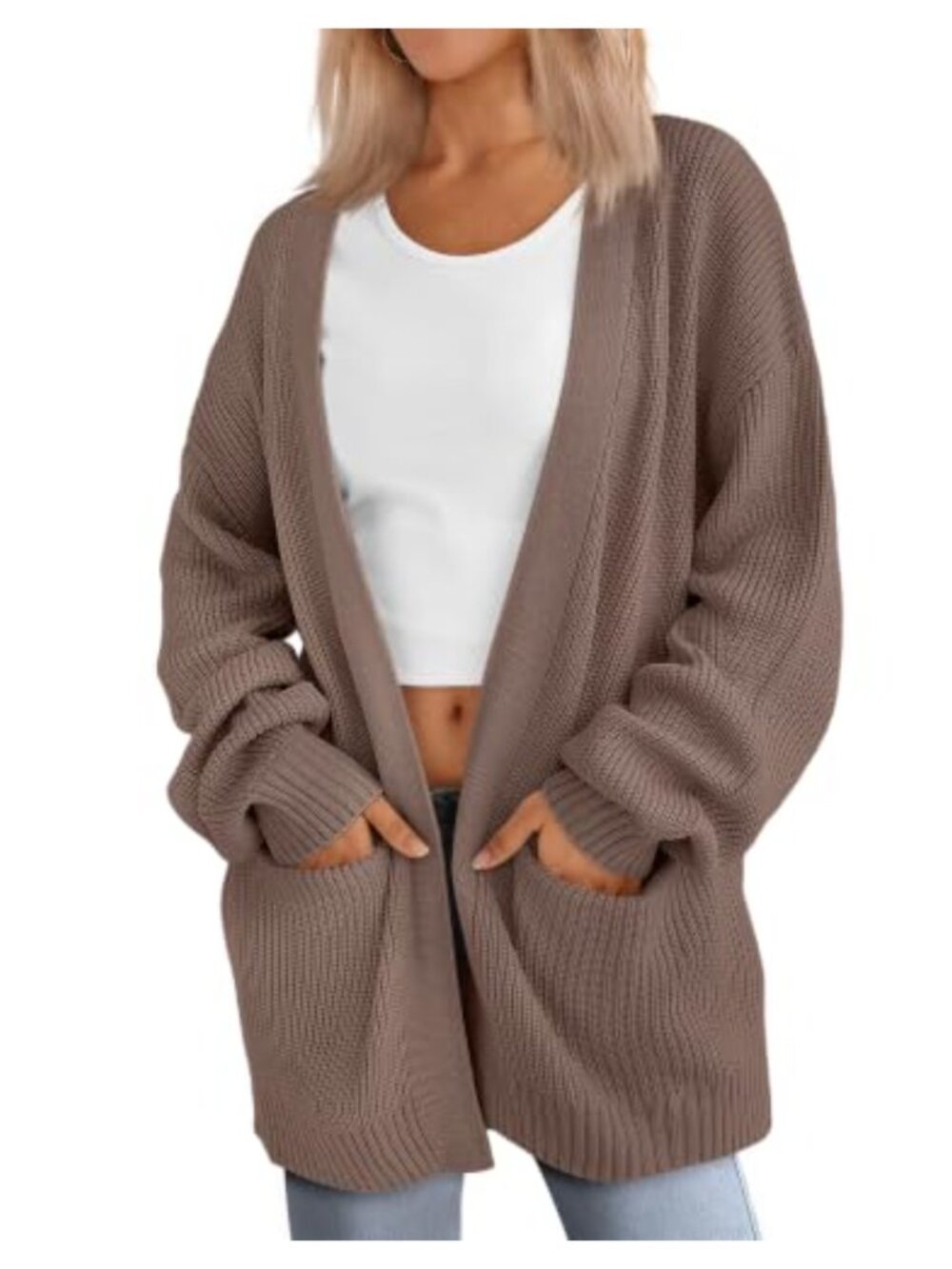 Oversized Knit Cardigan Women Long Soft Acrylic Sweater with Pockets Fall